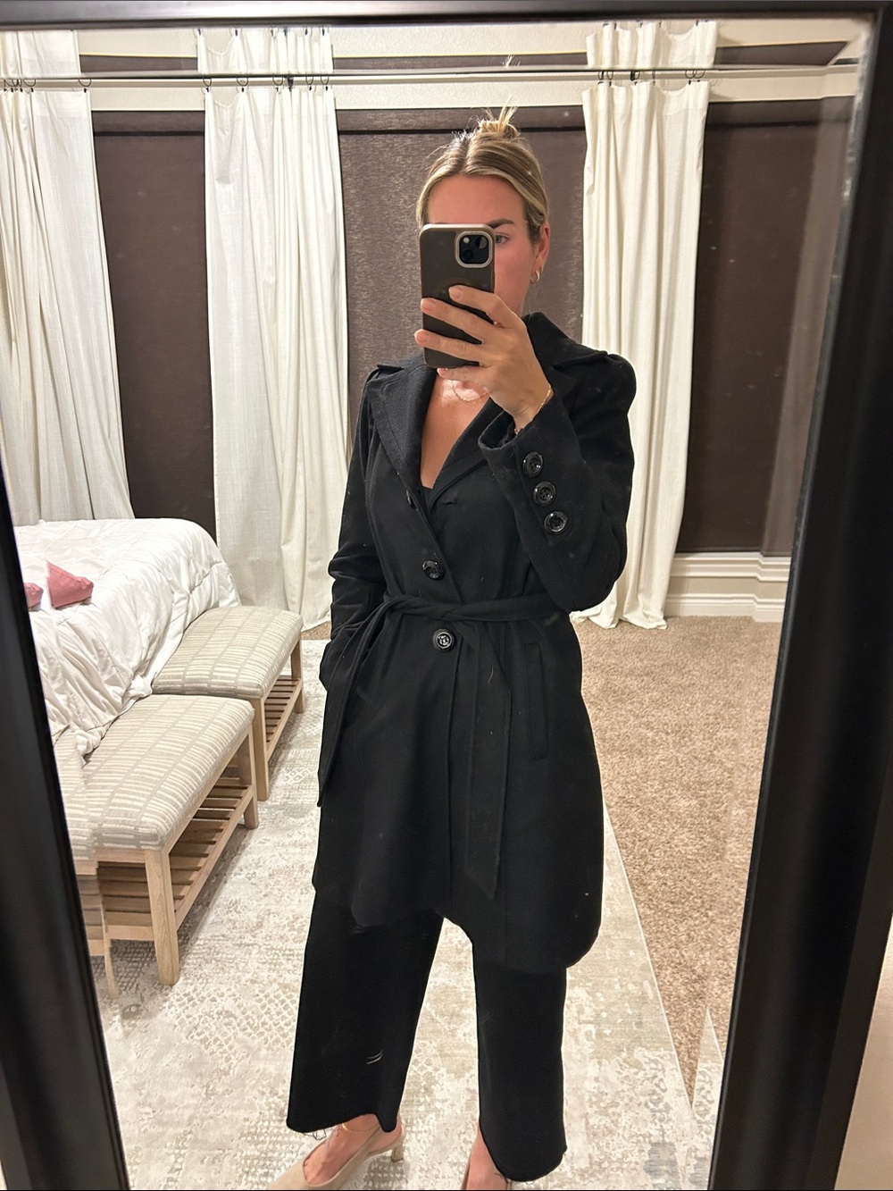 Guess Black Belted Trench Coat